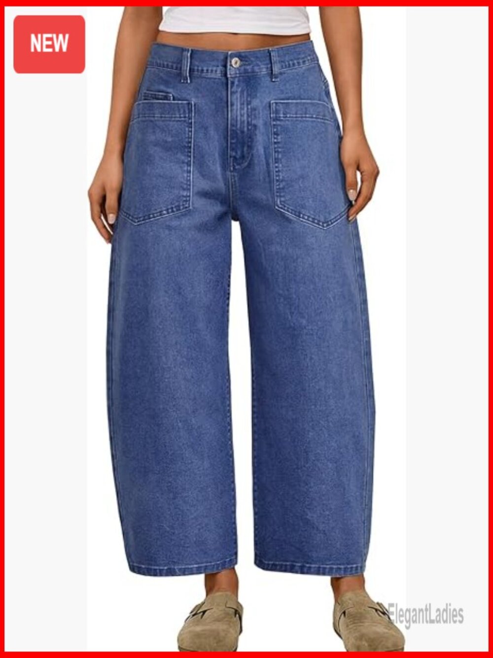 High Waisted Barrel Jeans Wide Leg Ankle Length Denim Pants